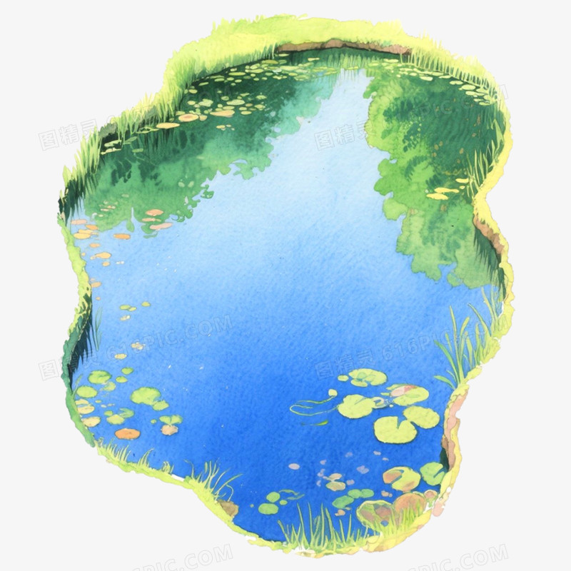 手绘插画鱼池免抠元素