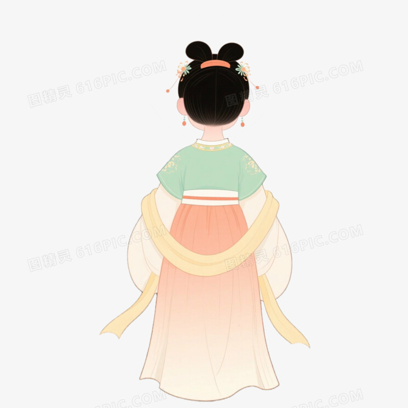 古装小女孩背影免抠元素