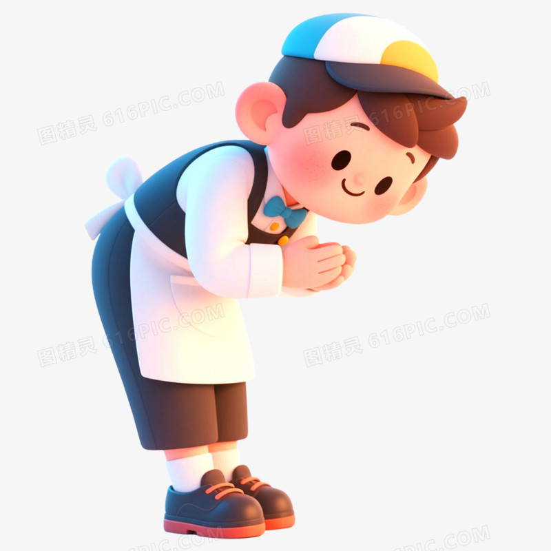 手绘插画人物鞠躬场景免抠元素