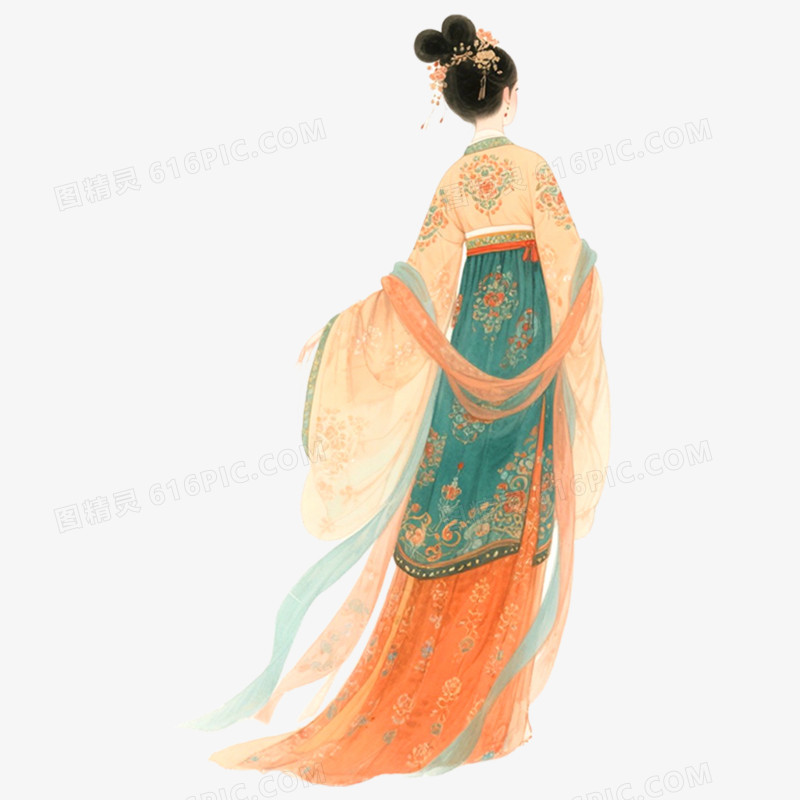 手绘插画古风背影免抠元素