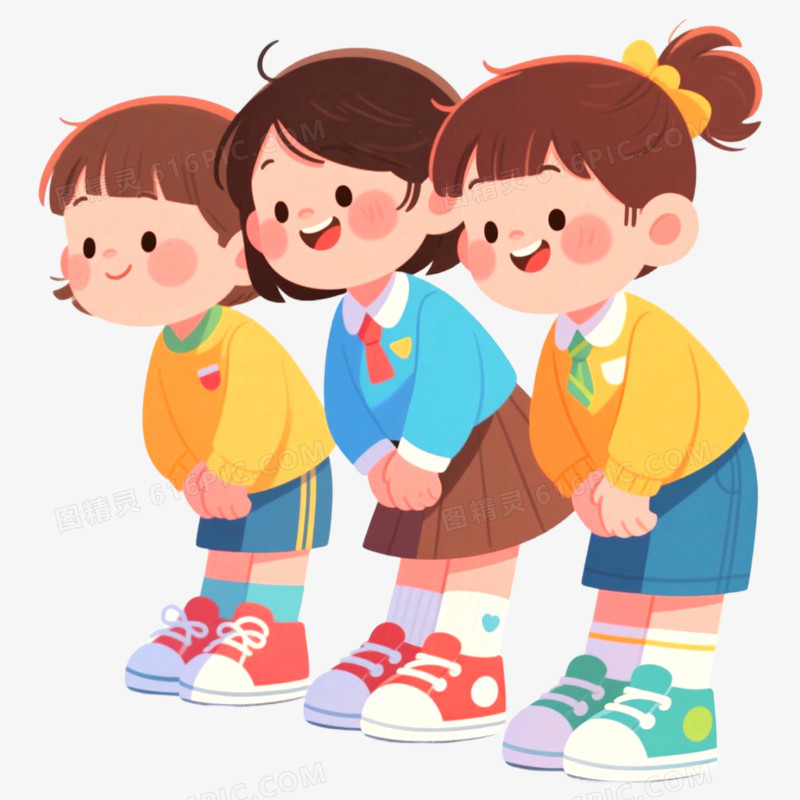 手绘插画人物鞠躬场景免抠元素
