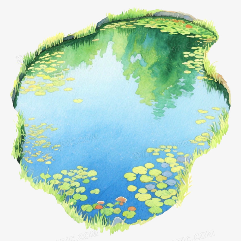 手绘插画鱼池免抠元素