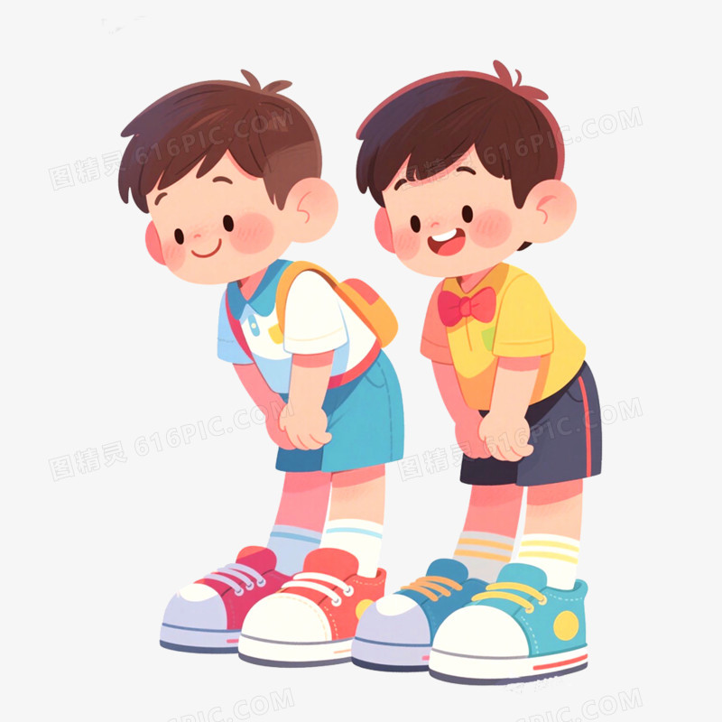 手绘插画人物鞠躬场景免抠元素