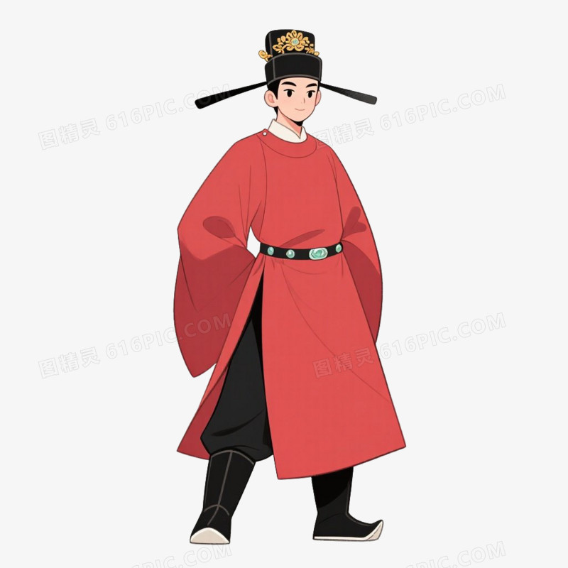 卡通动漫风中国古代状元郎红色状元免抠元素