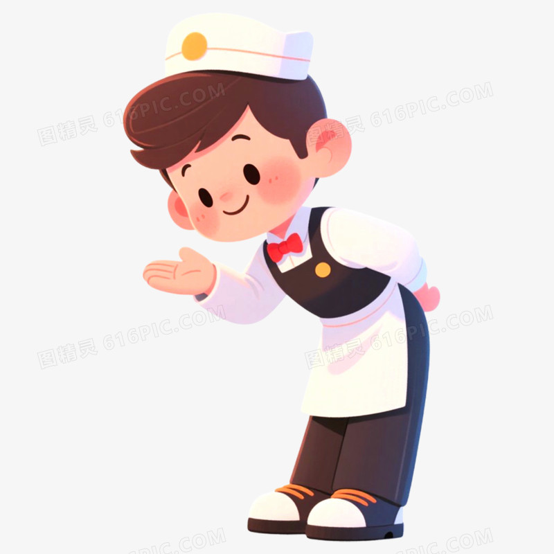 手绘插画人物鞠躬场景免抠元素
