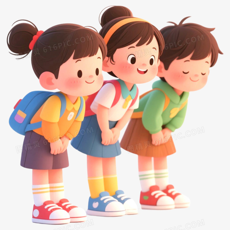 手绘插画人物鞠躬场景免抠元素