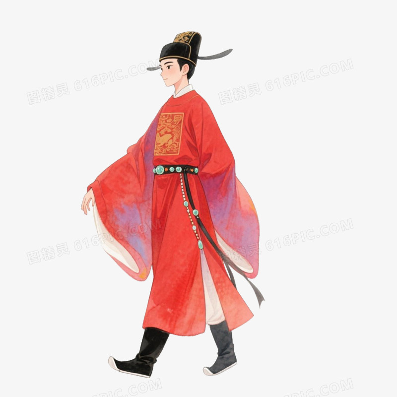 卡通动漫风中国古代状元郎红色状元免抠元素