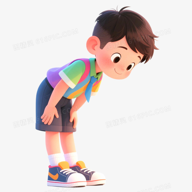 手绘插画人物鞠躬场景免抠元素