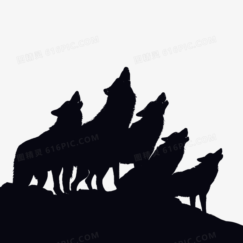 插画狼群嚎叫剪影免抠元素