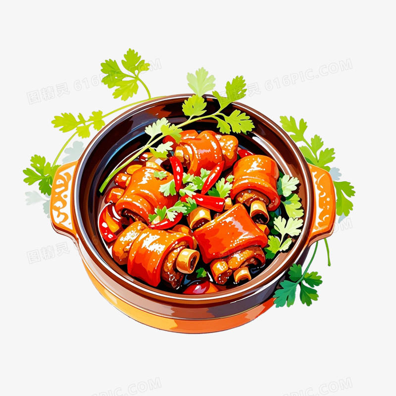 卡通手绘美味砂锅猪蹄免抠元素