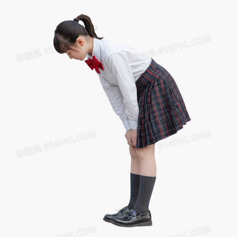 摄影一个穿校服的女孩鞠躬道歉免抠元素