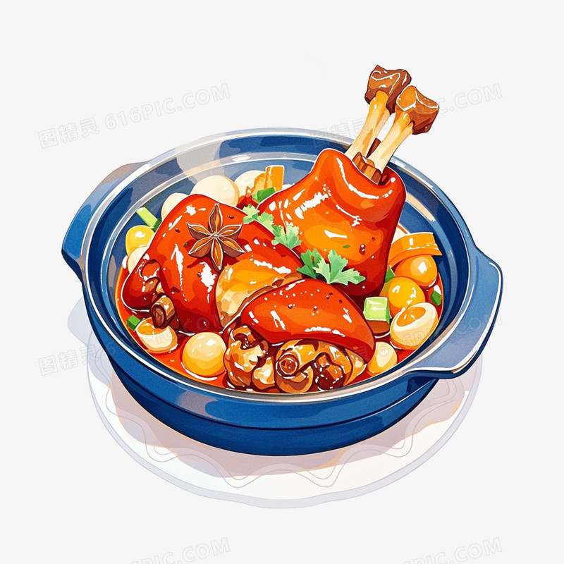 卡通手绘美味砂锅猪蹄免抠元素
