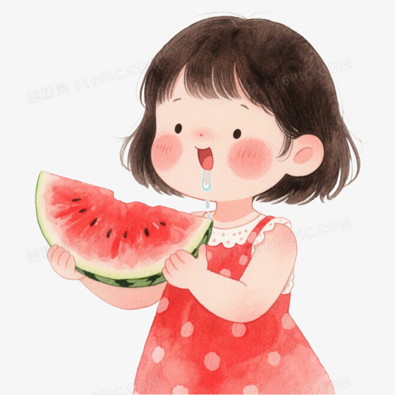 手绘卡通人物女孩流口水免抠元素