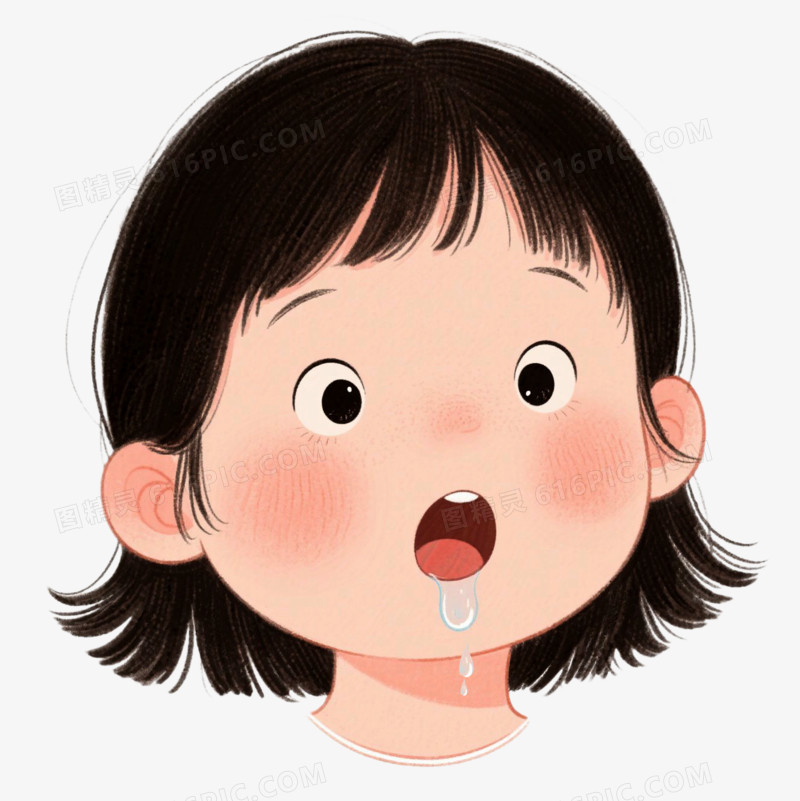手绘卡通人物女孩流口水免抠元素