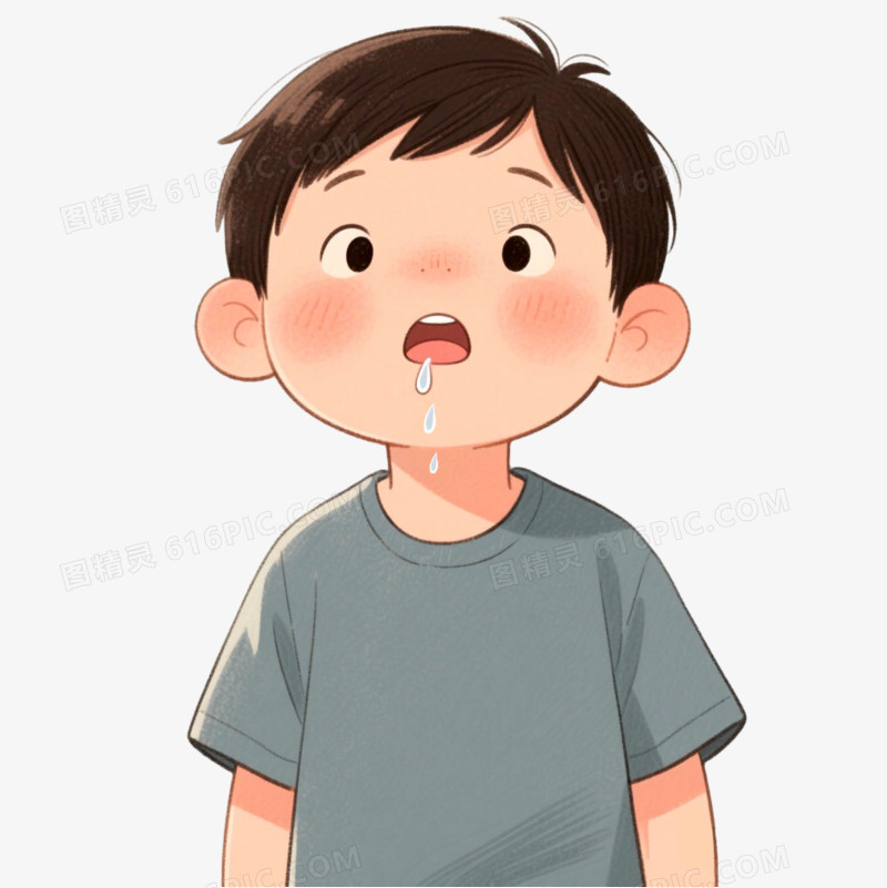 手绘卡通人物男孩流口水免抠元素