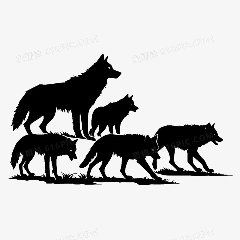 插画狼群嚎叫剪影免抠元素