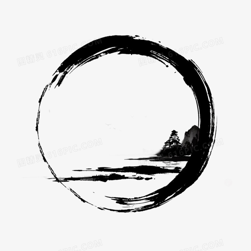 中国风水墨圆形边框免抠元素