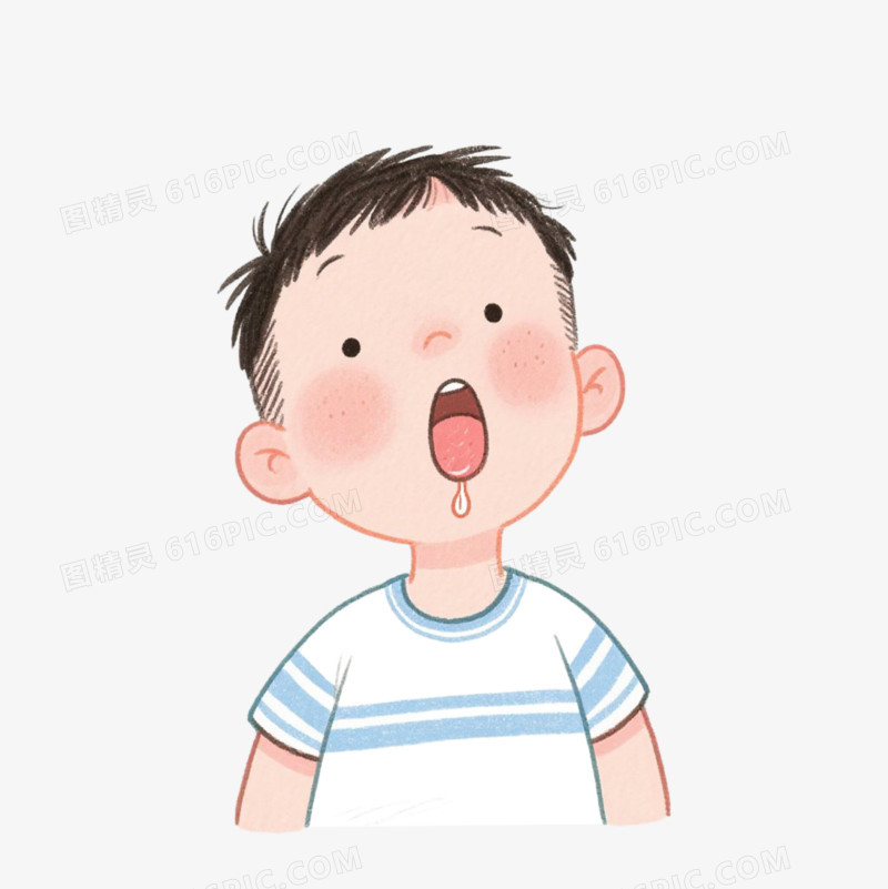 手绘卡通人物男孩流口水免抠元素