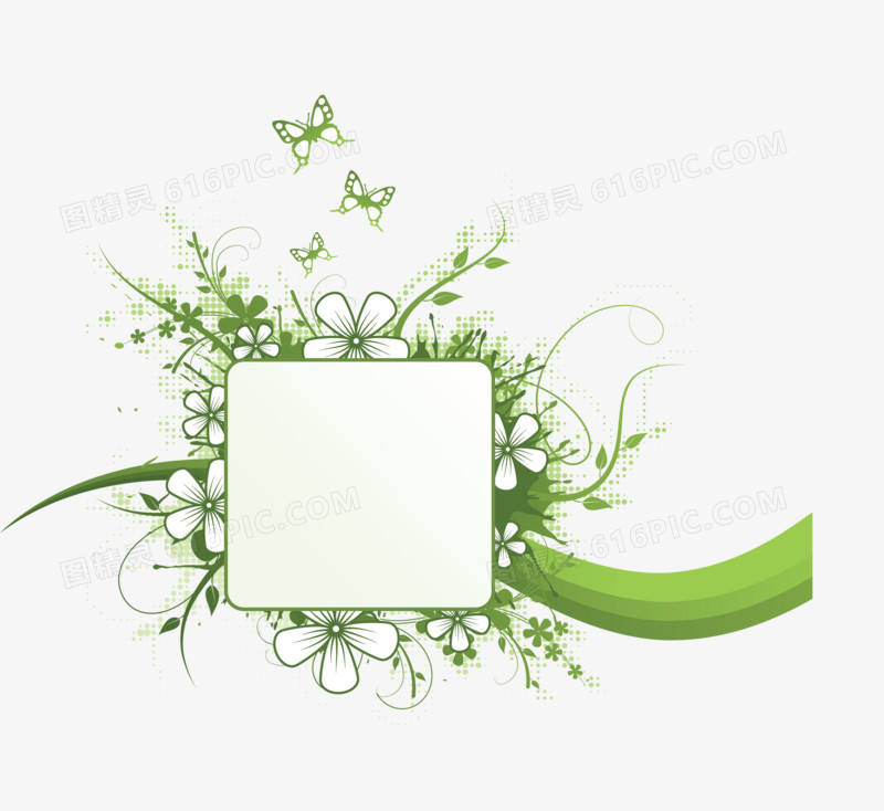 绿色花卉文本框矢量素材