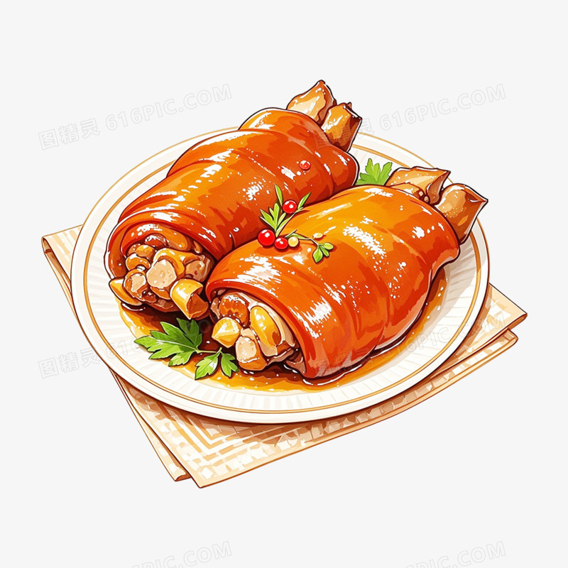 卡通插画卤肉猪蹄免抠元素