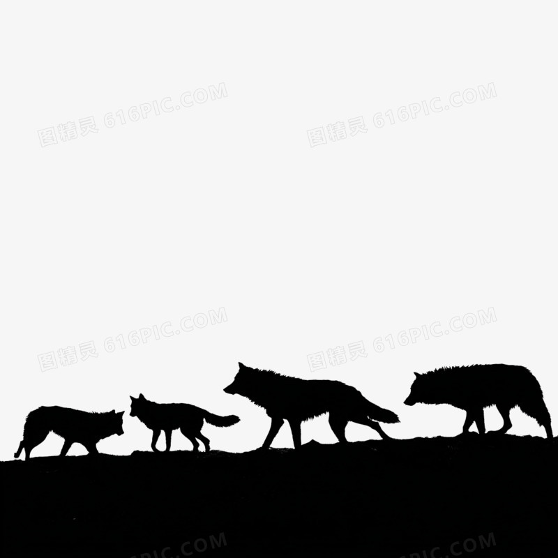 插画狼群嚎叫剪影免抠元素