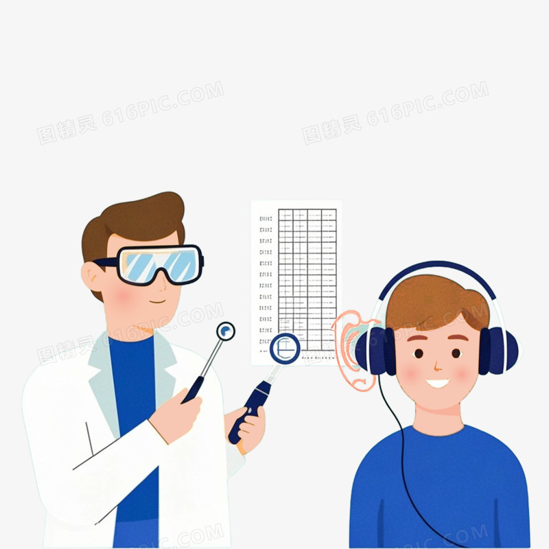 手绘卡通医院体检听力检查免抠元素
