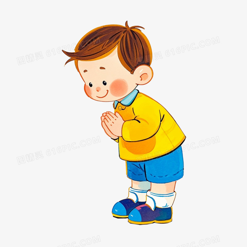 卡通手绘小男孩鞠躬问好免抠元素