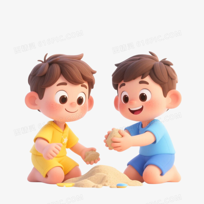 3D插画一起玩沙子免抠元素