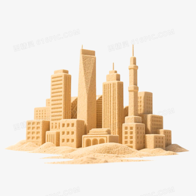 手绘插画风格沙雕展览免抠元素