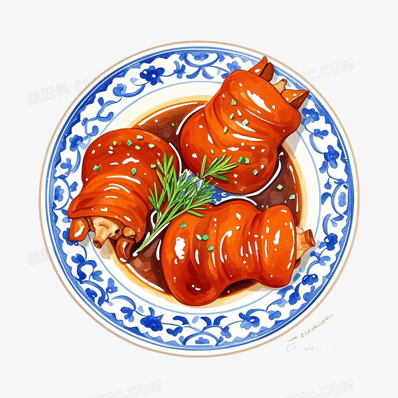 卡通插画一盘猪蹄美食免抠元素