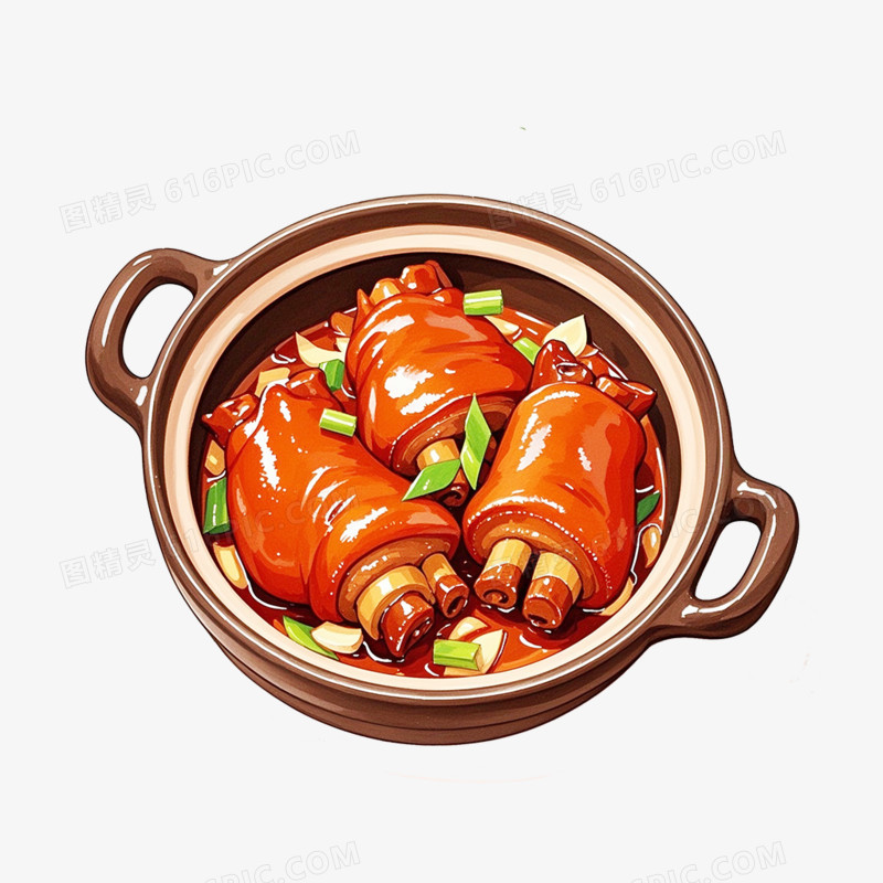 卡通插画砂锅红烧猪脚免抠元素