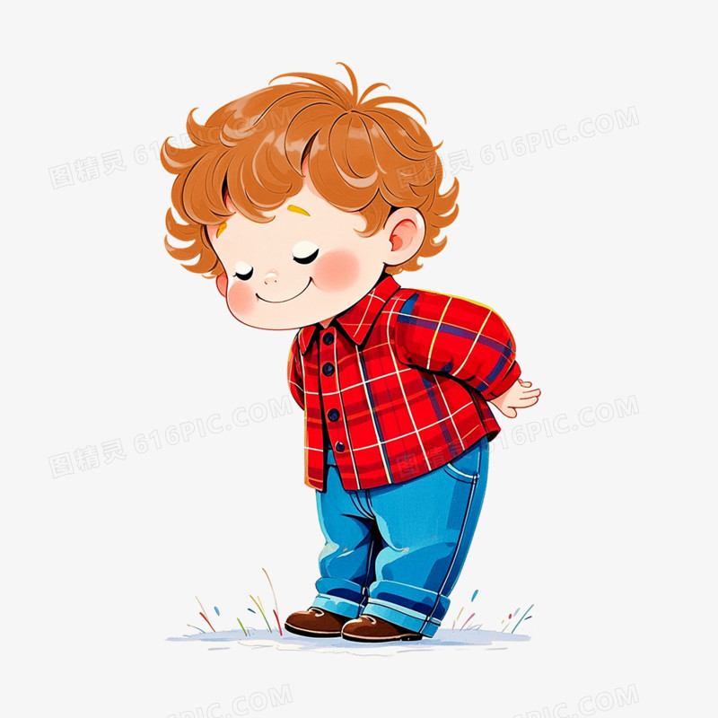 卡通手绘小男孩鞠躬问好免抠元素