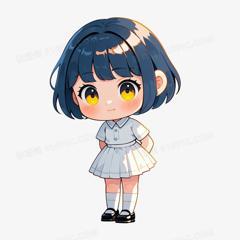 卡通插画小女孩鞠躬问好免抠元素