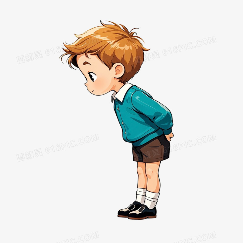 卡通手绘小男孩鞠躬问好免抠元素