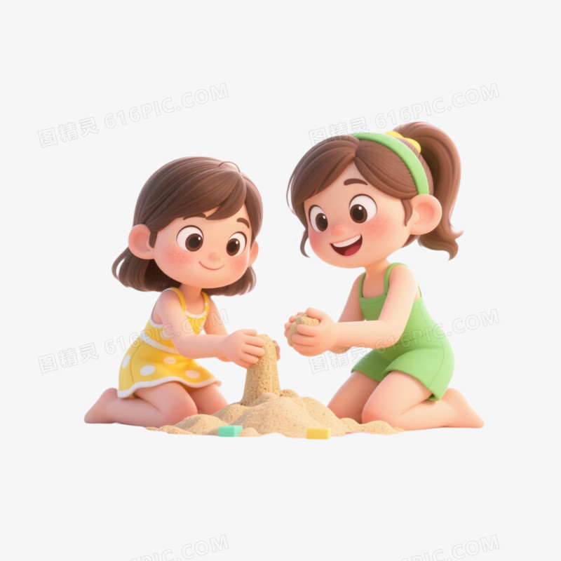 3D插画一起玩沙子免抠元素