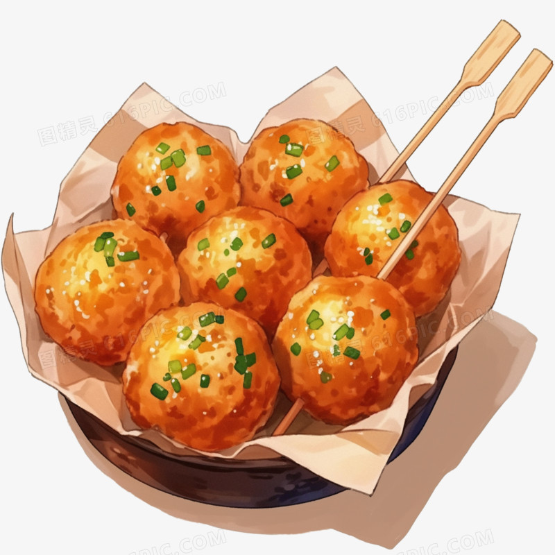 卡通快餐食物肉丸免抠元素