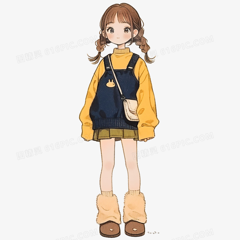 卡通手绘可爱女孩穿搭免抠元素