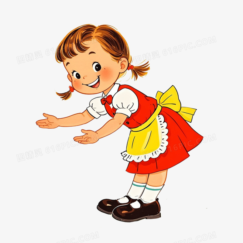 卡通插画服务员鞠躬问好免抠元素
