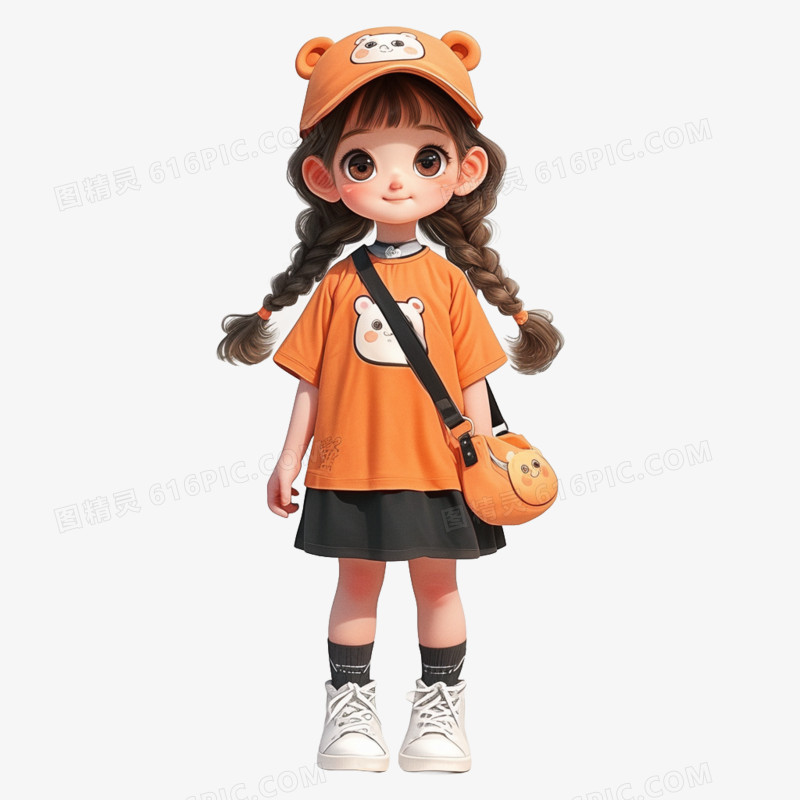 3D卡通可爱女孩穿搭免抠元素