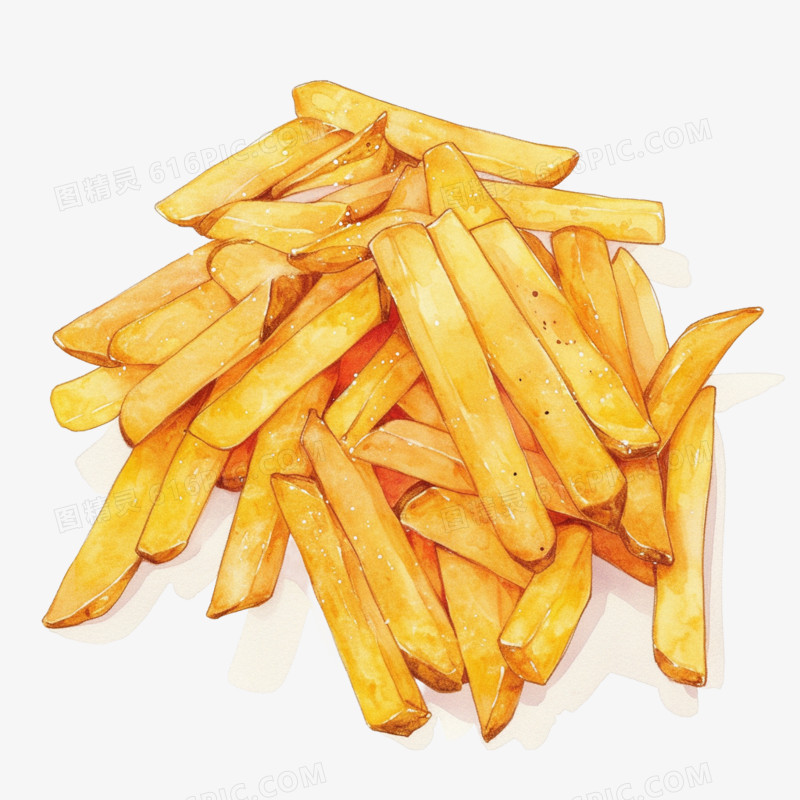 水彩快餐食物薯条免抠元素
