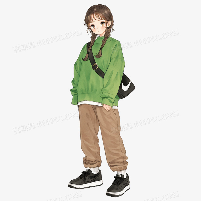 卡通手绘可爱女孩穿搭免抠元素
