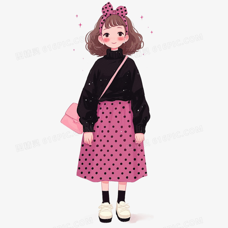 卡通手绘可爱女孩穿搭免抠元素