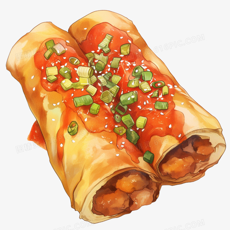 卡通快餐食物鸡肉卷免抠元素