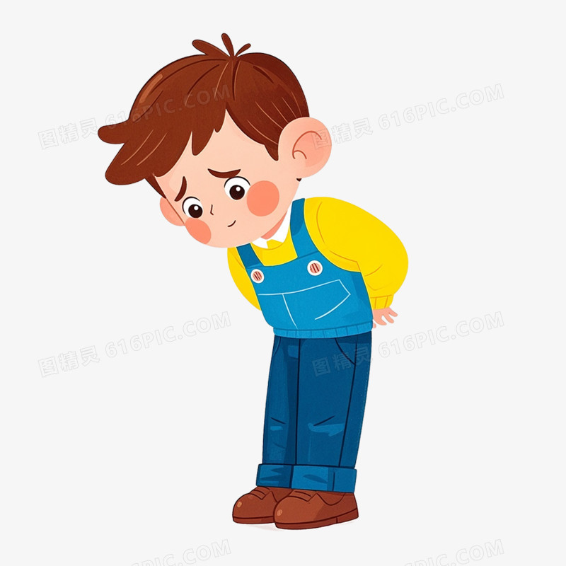 儿童插画小男生鞠躬道歉免抠元素