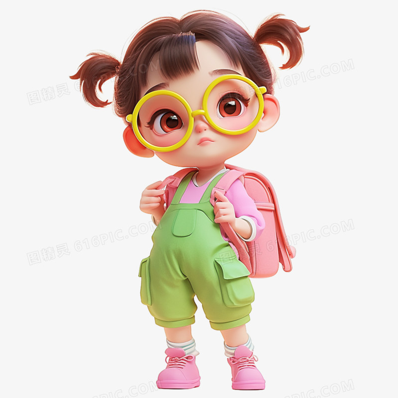 3D卡通可爱女孩穿搭免抠元素