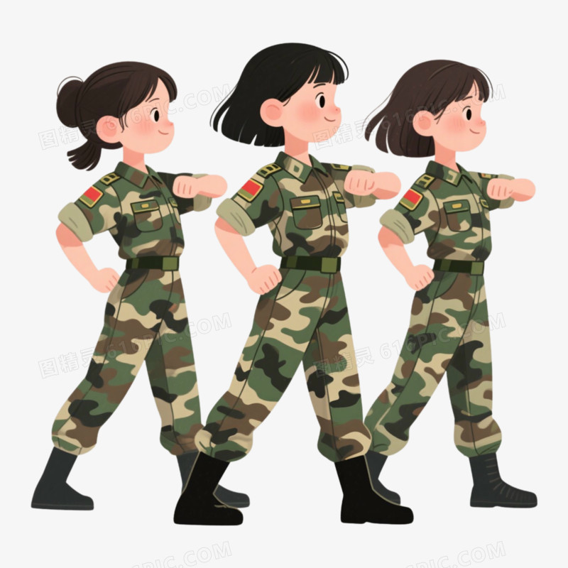 侧身迷彩服做军训免抠元素