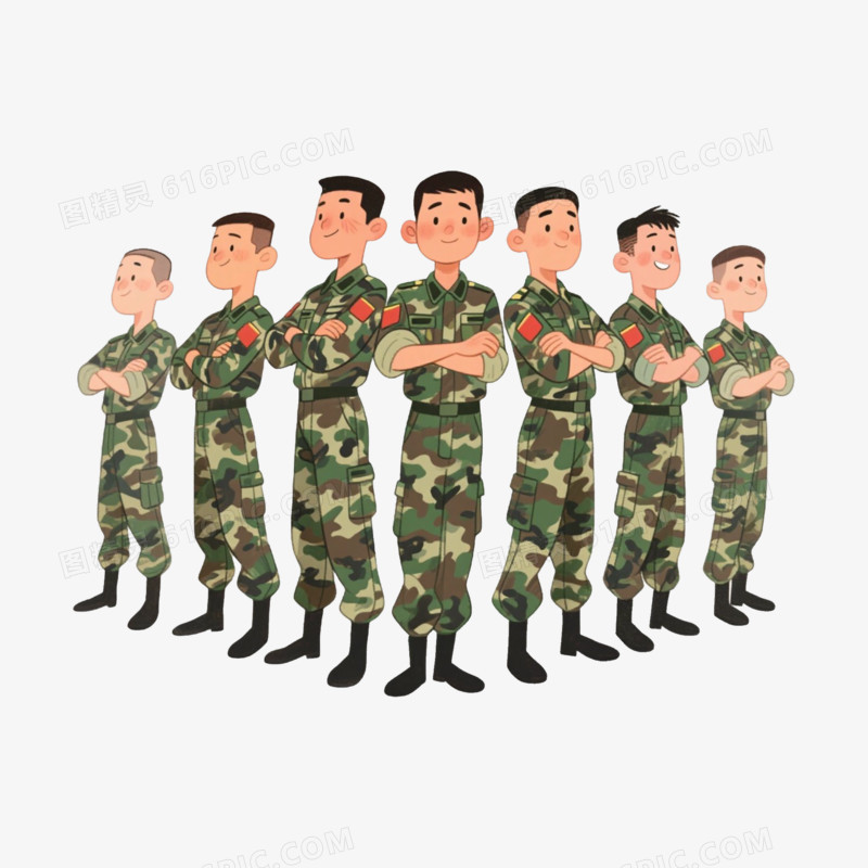 排列迷彩服做军训免抠元素-1