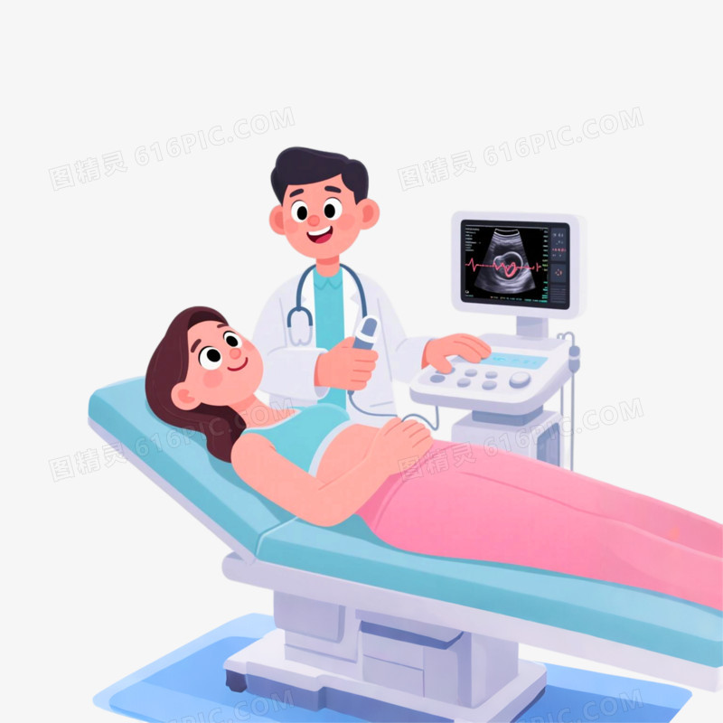 手绘插画风格做B超体检项目免抠元素