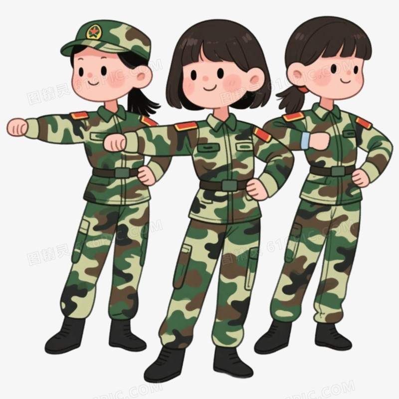 3女迷彩服做军训免抠元素