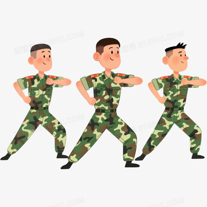 出拳迷彩服做军训免抠元素